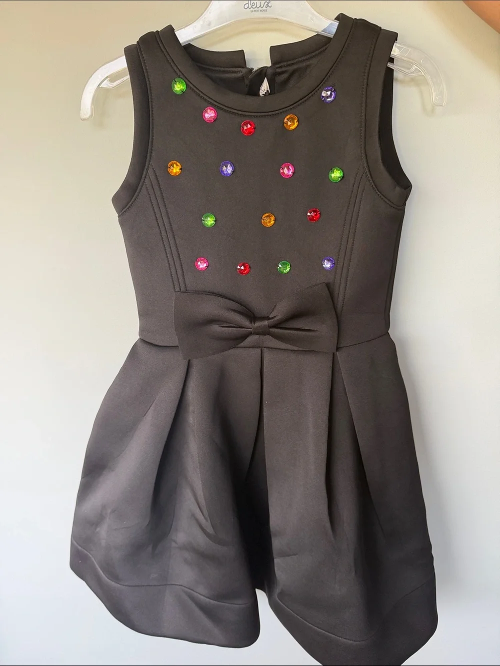 deux par deux Black Sleeveless Party Dress with Multicolored Gem Accents